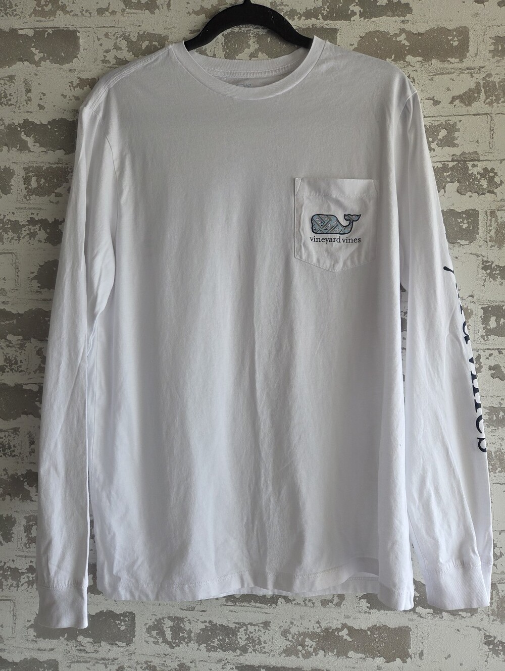 Vineyard Vines Baseball Whale Long Sleeve Pocket Tee White Small
